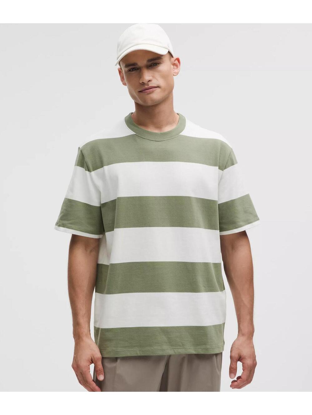 NWT Lululemon Men's Heavyweight Cotton Jersey T-Shirt Stripe Green/White Size S